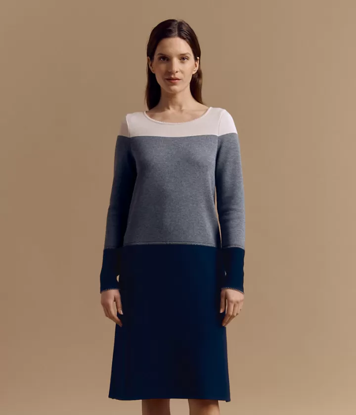 Robes & Jupes | Maille>DEVERNOIS Robe maille en laine Mérinos et viscose Tricotée en France Bleumarine
