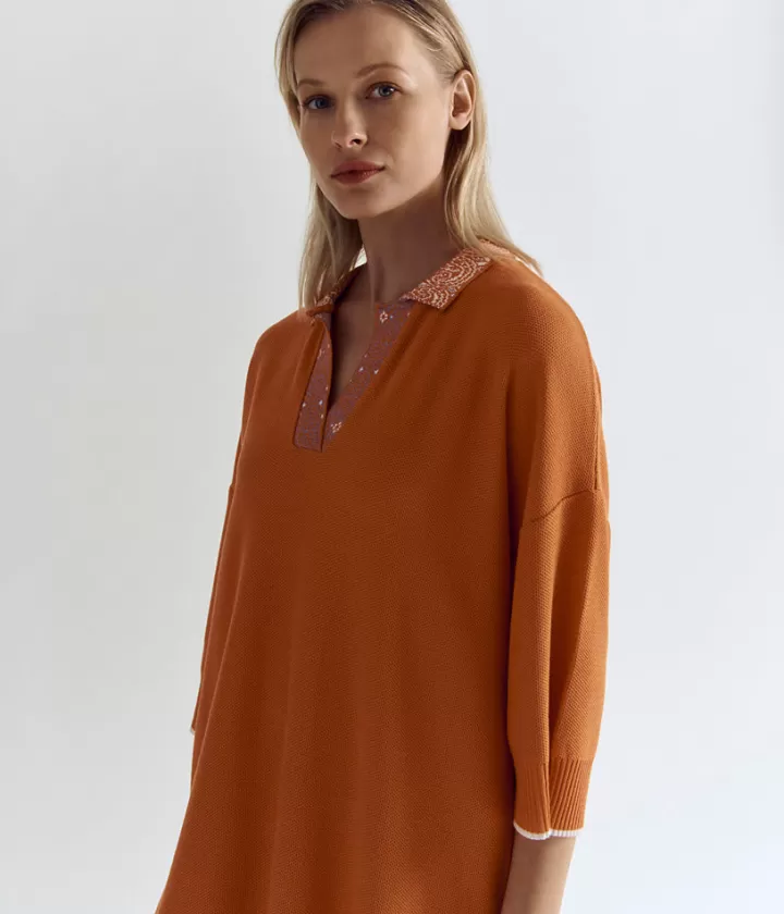 Robes & Jupes | Maille>DEVERNOIS Robe maille oversize en viscose écologique Tricotée en France Orange