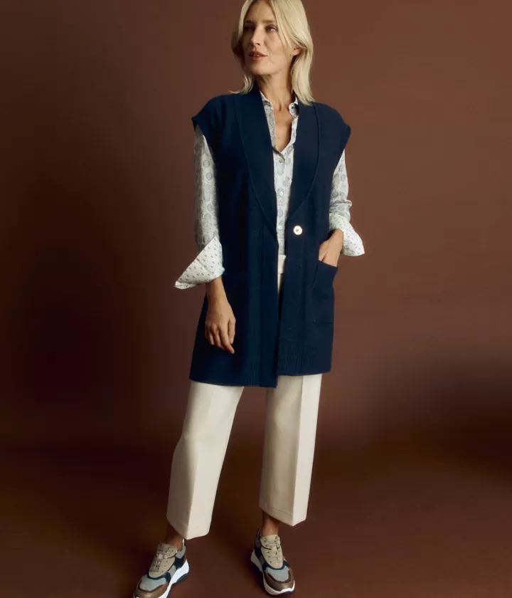 Vestes & Manteaux | Maille>DEVERNOIS Veste longue en laine Mérinos et alpaga Tricotée en france Noir